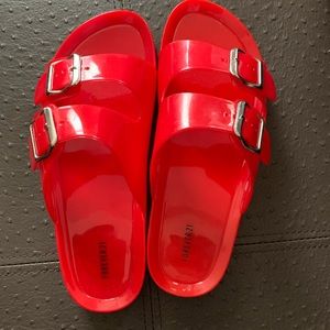 Red Double-Strap Jelly Slides